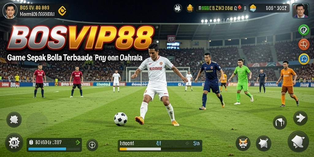 Screenshot gameplay BOSVIP88 menampilkan aksi sepak bola yang menegangkan.