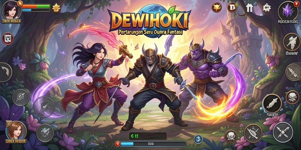 Tampilan gameplay DEWIHOKI menunjukkan pertarungan seru yang mendebarkan.