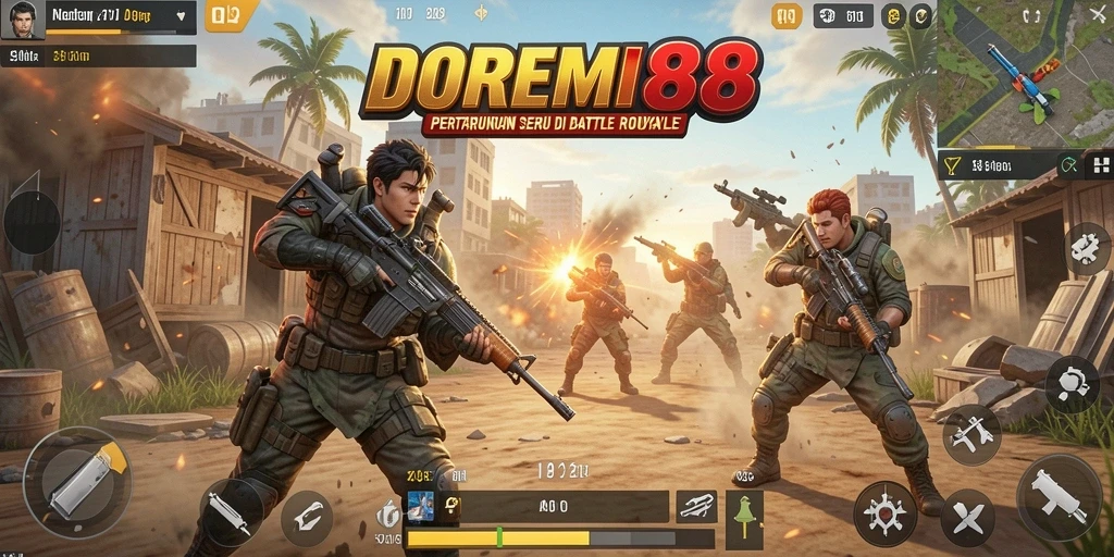 Tangkapan layar DOREMI88 menampilkan aksi intens dalam Battle Royale.