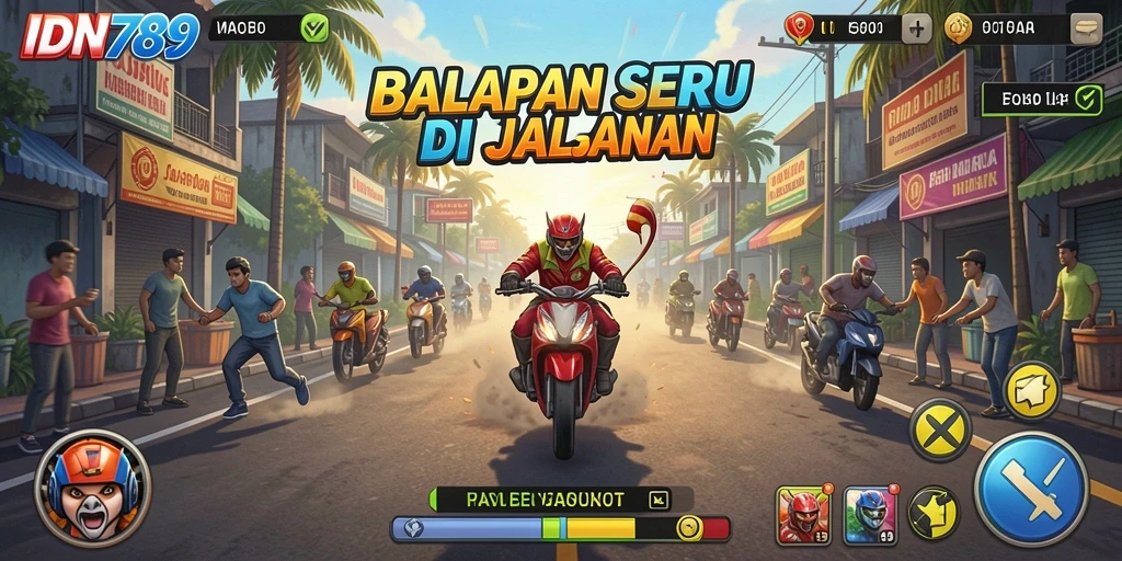 Tampilan gameplay seru di IDN789 dengan mobil balap yang cepat dan trek menantang.
