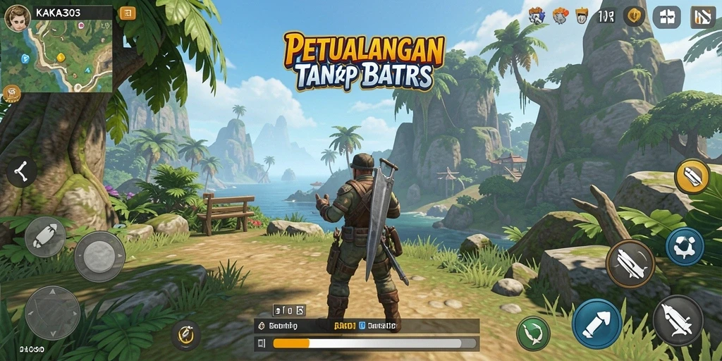 Screenshot KAKA303 menunjukkan petualangan di dunia terbuka.