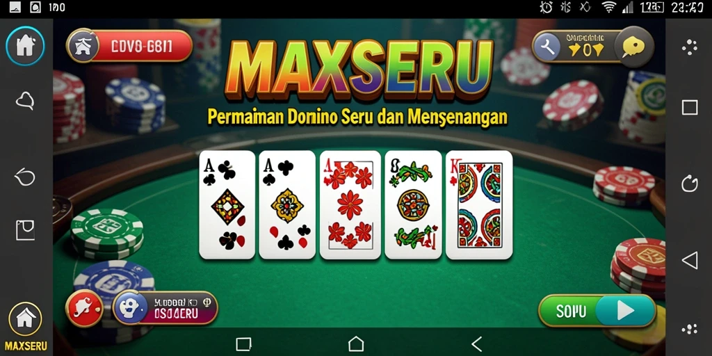 Tampak depan gameplay Domino yang seru dan mendebarkan di MAXSERU.