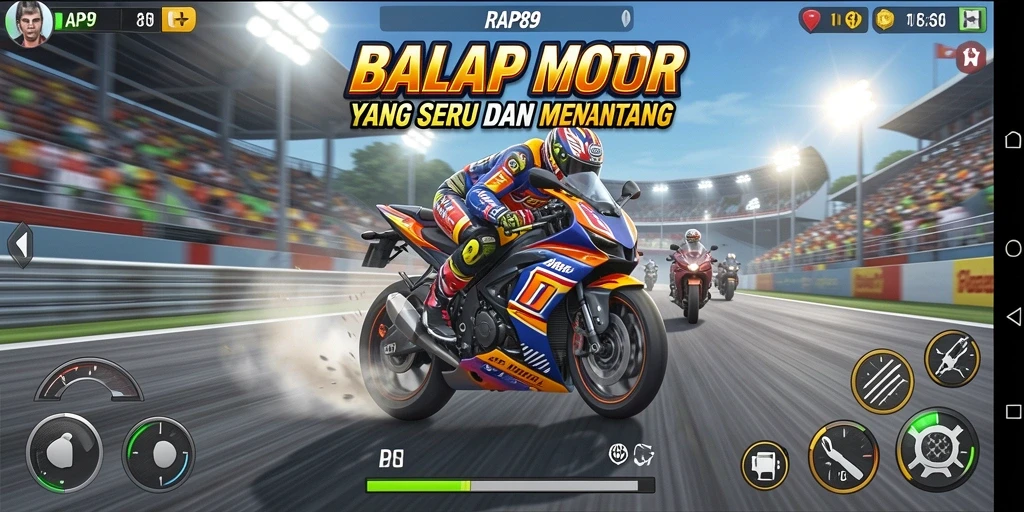 Screenshot RAP89 menampilkan balapan motor yang mendebarkan dan grafik yang memukau.