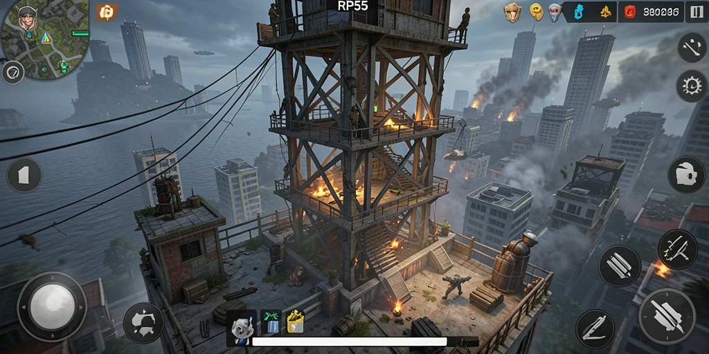 Tangkapan layar gameplay menampilkan serangan menara dan strategi pertahanan.