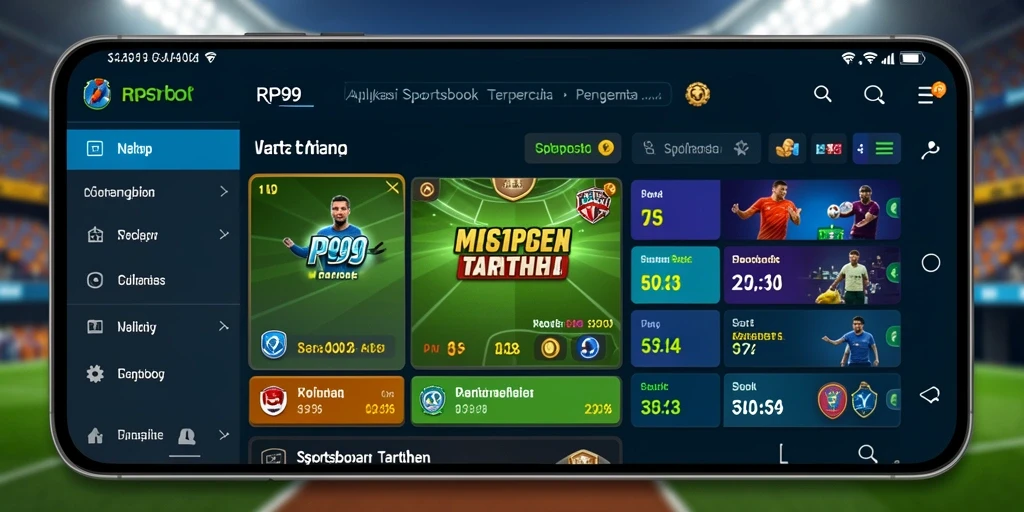 Tampilan screenshot utama RP99 yang menampilkan antarmuka Sportsbook yang menarik.