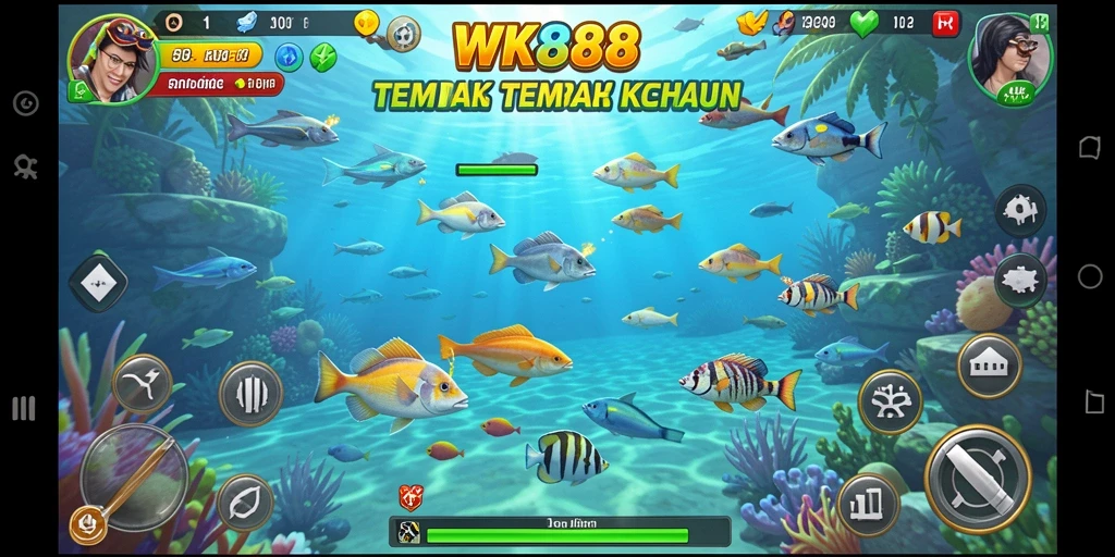 Tampilan gameplay WK888 dengan aksi memukau saat menembak ikan.